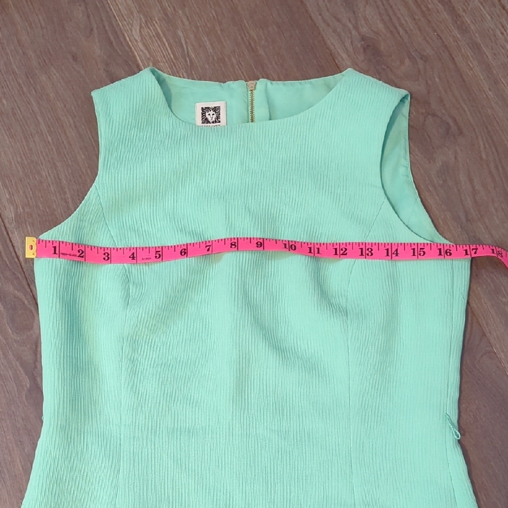 Anne Klein | Mint Green Lined Sleeveless Sheath Dress With Belt, Gold Accents, 6 - Picture 8 of 9